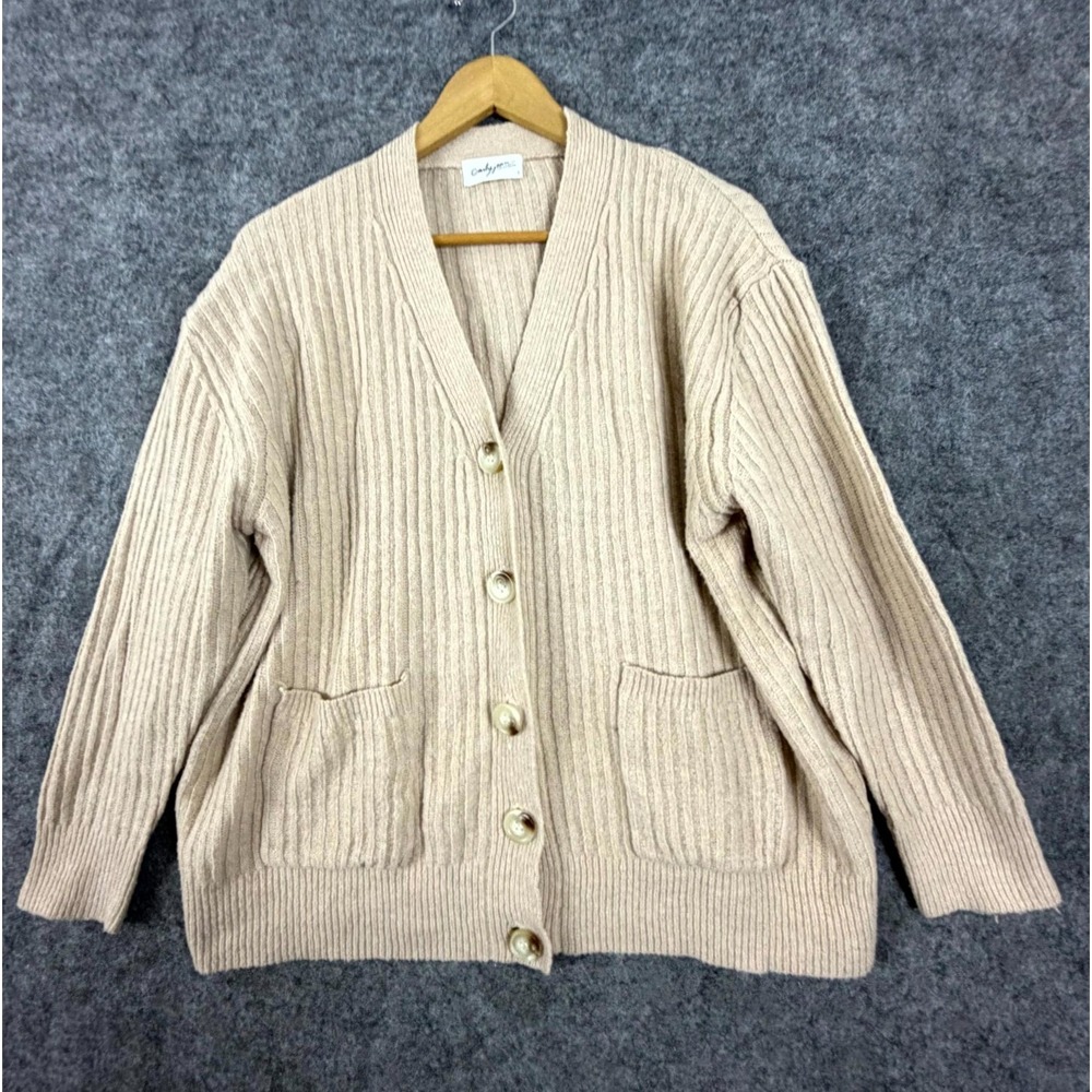 Carly Jean Los Angeles Cardigan Sweater Womens S Beige Ribbed Oversized Neutral